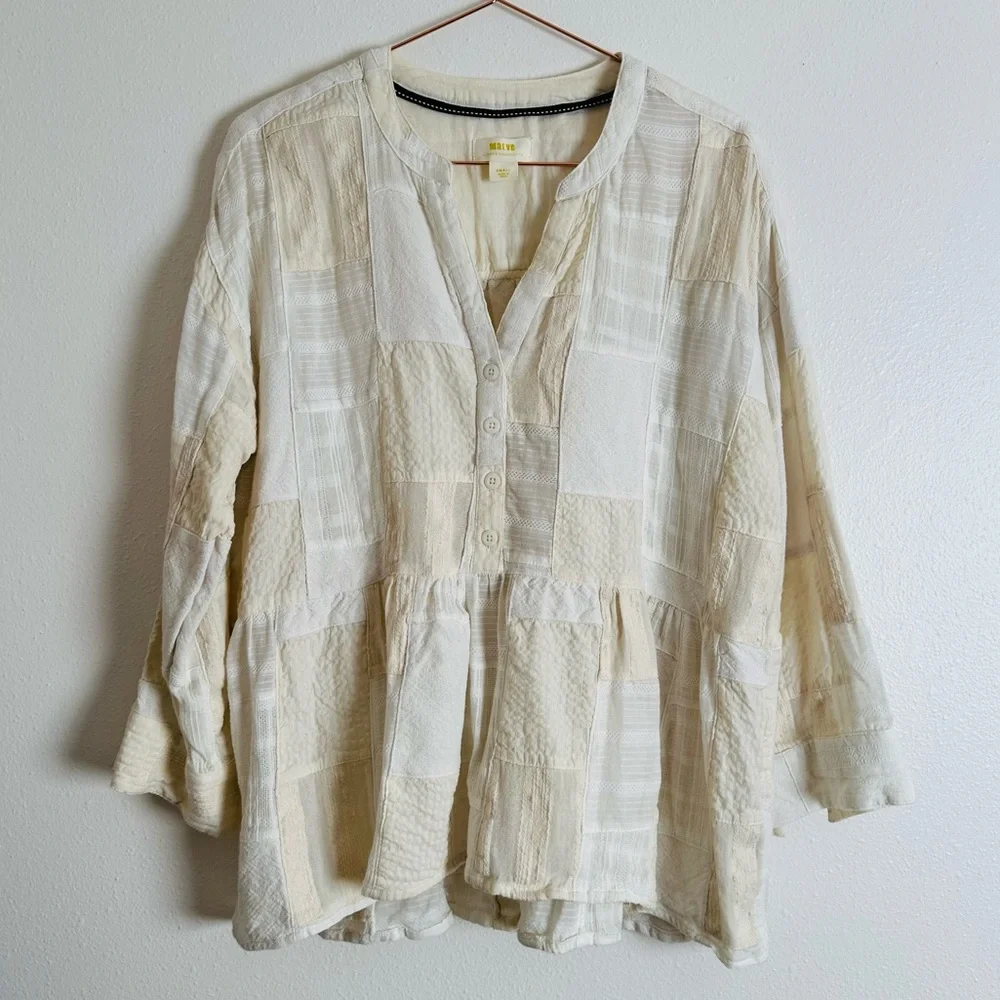 Anthropologie Maeve The Zoe Swing Blouse top boho patchwork plaid - Picture 10 of 14